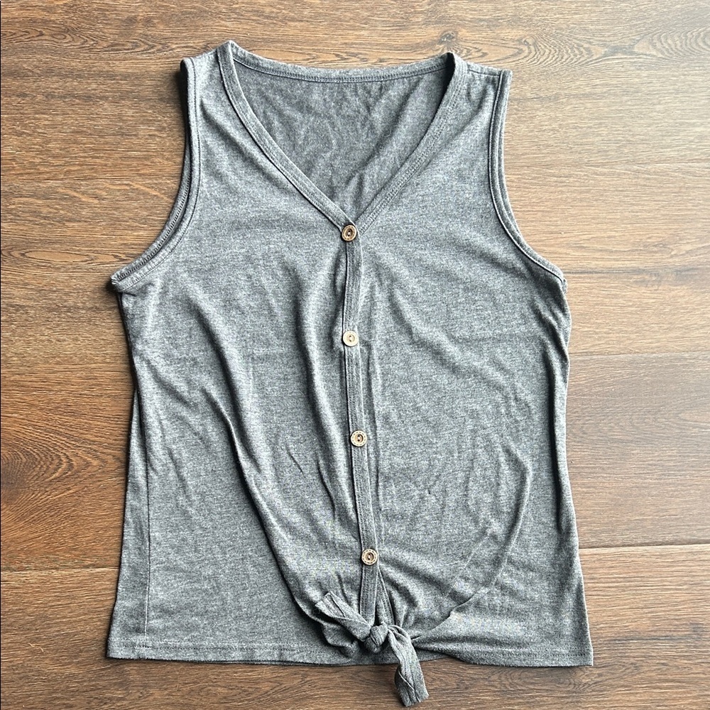 Gray Button Down Tank Top with Tie Front Detail | Gray Tank Top | Casual Tank